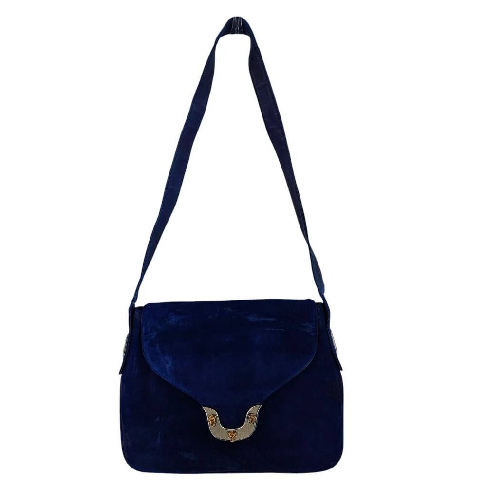 Rare Vintage Gucci Blue Suede Enamel Fox Head Bag 1970s